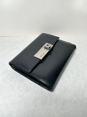 Salvatore Ferragamo Black Leather Compact Trifold Wallet Ganchini Authentic EUC
